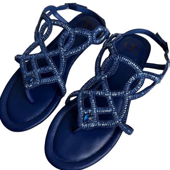 Kelsi Dagger Starri Blue Leather Beaded Strappy Sling Back Sandal Size 8M Formal - Picture 1 of 8